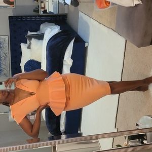 ASOS Peach Midi Wiggle Dress Deep V-neck Peplum Dress